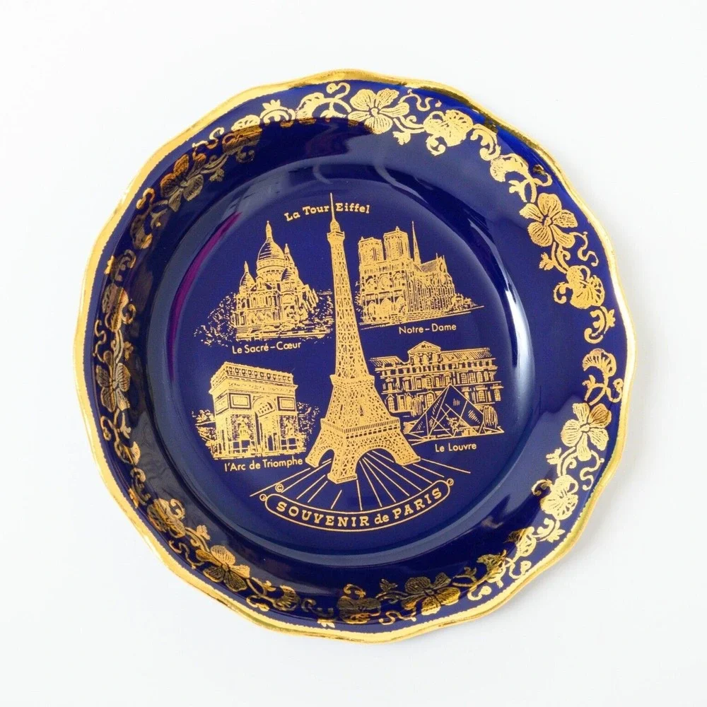 Imperia Limoges Paris France Blue Souvenir Plate Real Gold / Porcelain 3 7/8